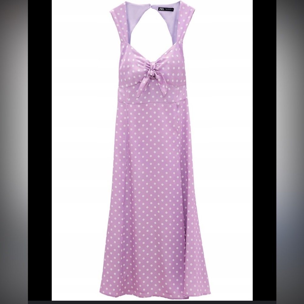 Brand new Zara Lavender Polka Dot slit Midi Dress - Picture 3 of 5